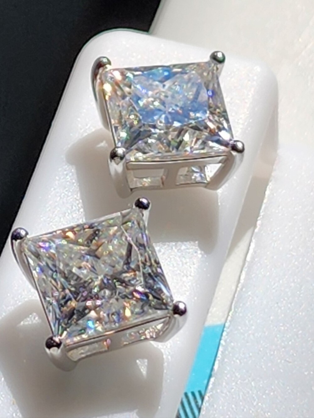 6 CTW 💎 8mm Square Moissiante & 925 Silver Stud Earrings Secure Screwbacks NWT!